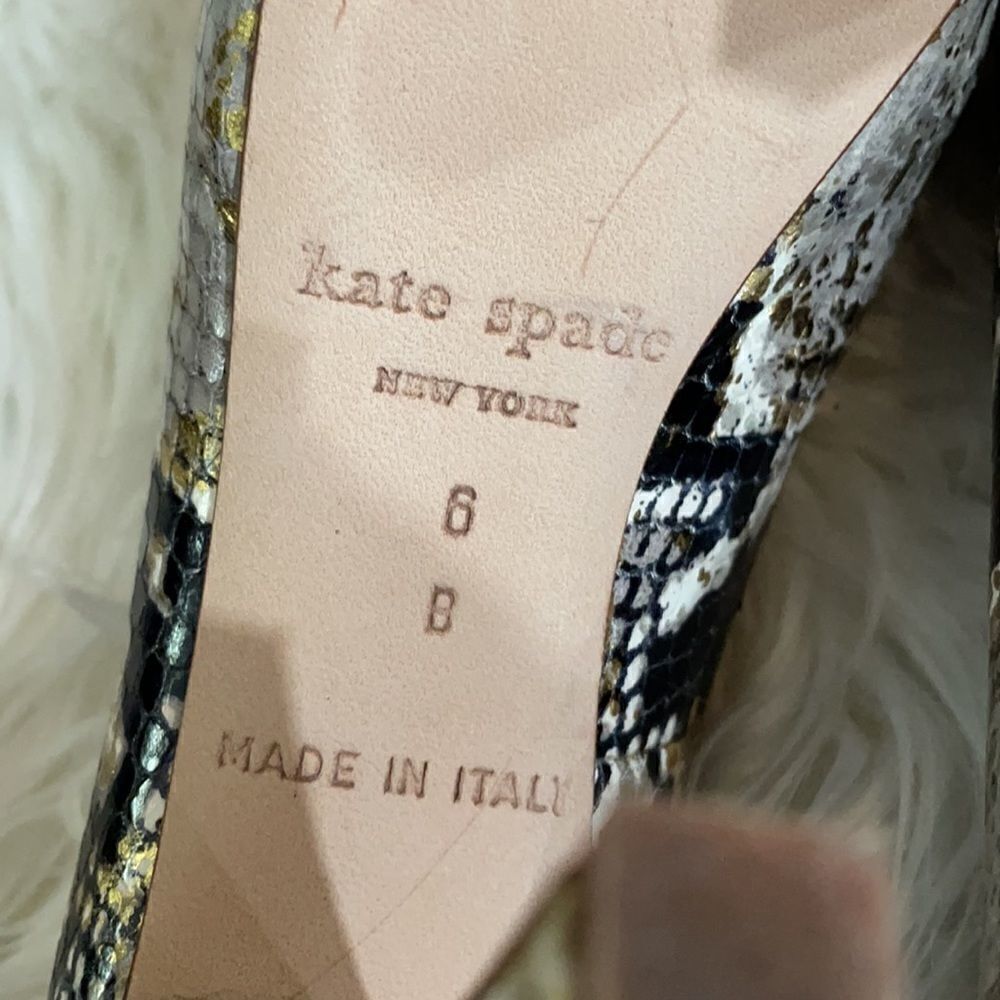 Kate Spade Leather Metallic Snakeskin Peep Toe Pumps - Picture 5 of 8